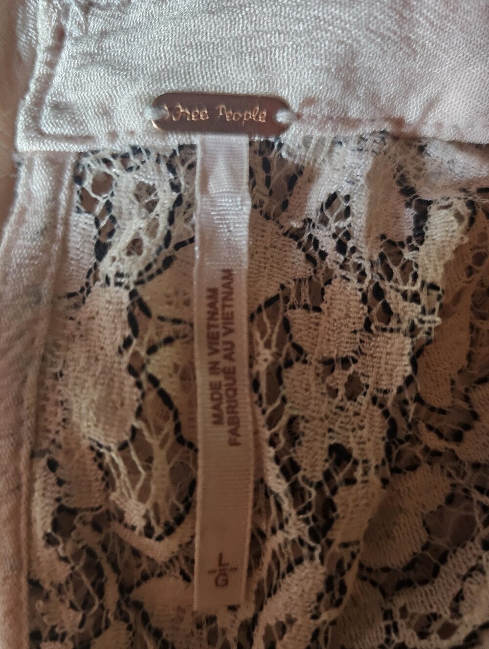 Free People Tell Tale Tunic Dress Blush Pink Cream Lace Boho Size Large - Picture 9 of 9
